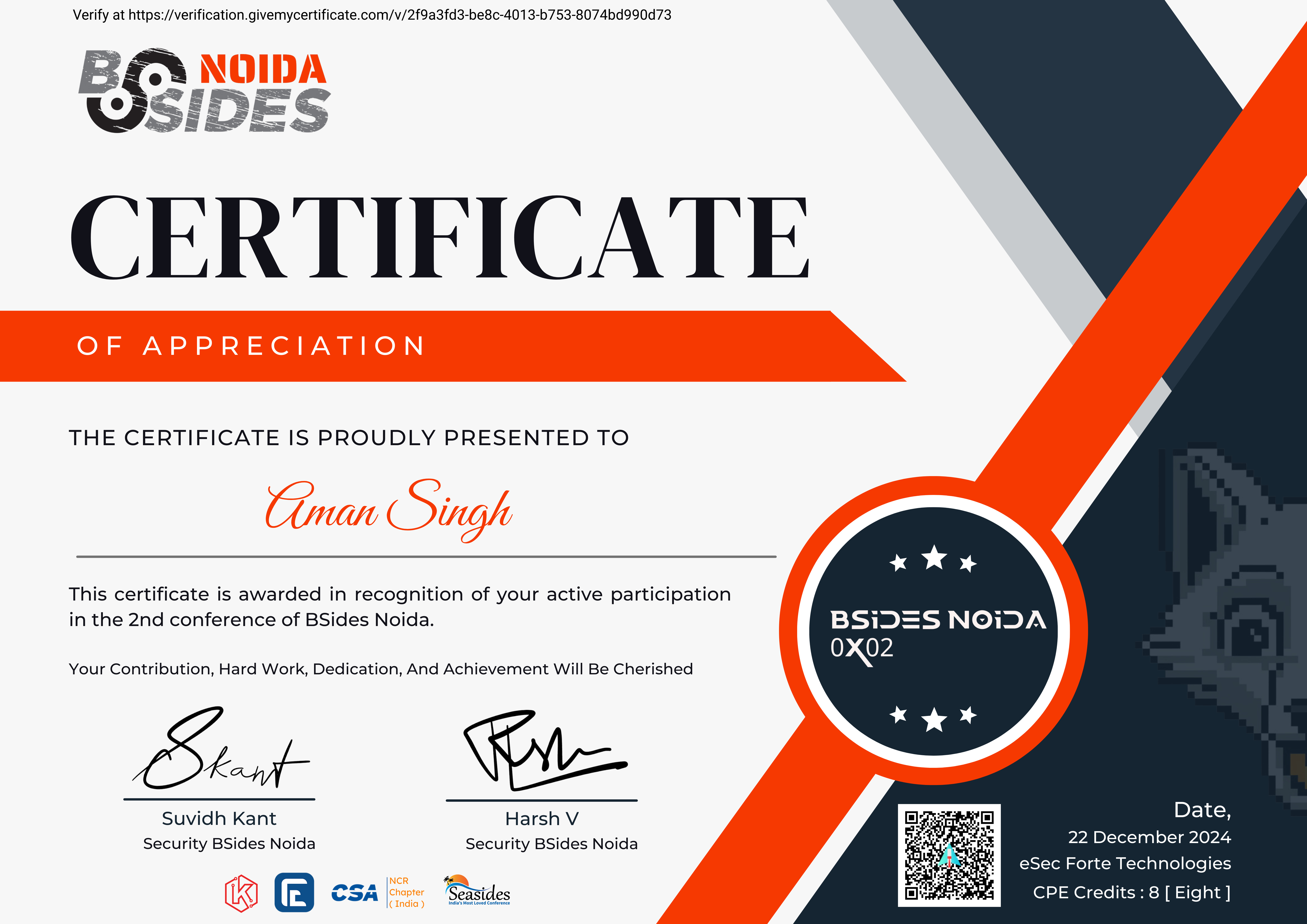 BSides Noida Certificate